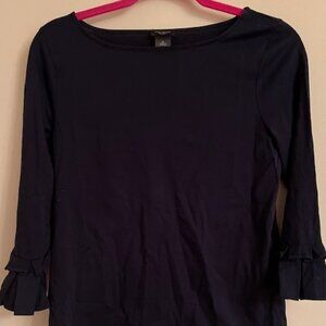 Ann Taylor Factory Top SMALL Deep Purple 3/4 Sleeves Pleated & Ruffled Sleeves